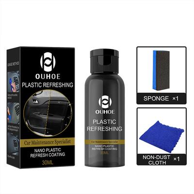 Kit de Revêtement Rafraîchissant en Plastique avec Éponge, Pinceau et Lingette Agent de Réparation des Rayures de Voiture 30/50ml pour Nettoyage Intérieur Automobile