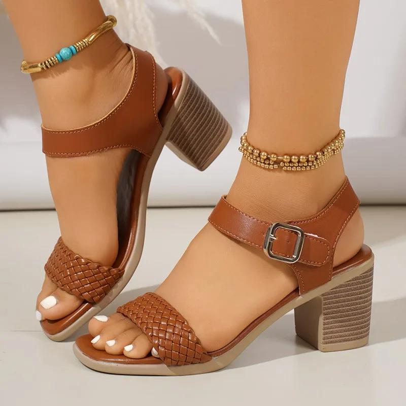 Fashion 2025 Fashion Buckle Strap Women's Sandals Summer New Open Toe Versatile Casual Plus Size Best Seller Comfortable Heeled Sandals