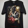 2000s Grim Reaper W Women T Shirt Size L Gothic Horror Skeleton Skull Y2K Vintage Washed Homme Stretched Top For Everyday Wear