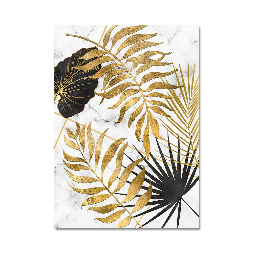 Abstract Modern Golden Leaves Monstera Posters Prints Plants Canvas Paintings Interior Cuadros Home Wall Art Decor Pictures