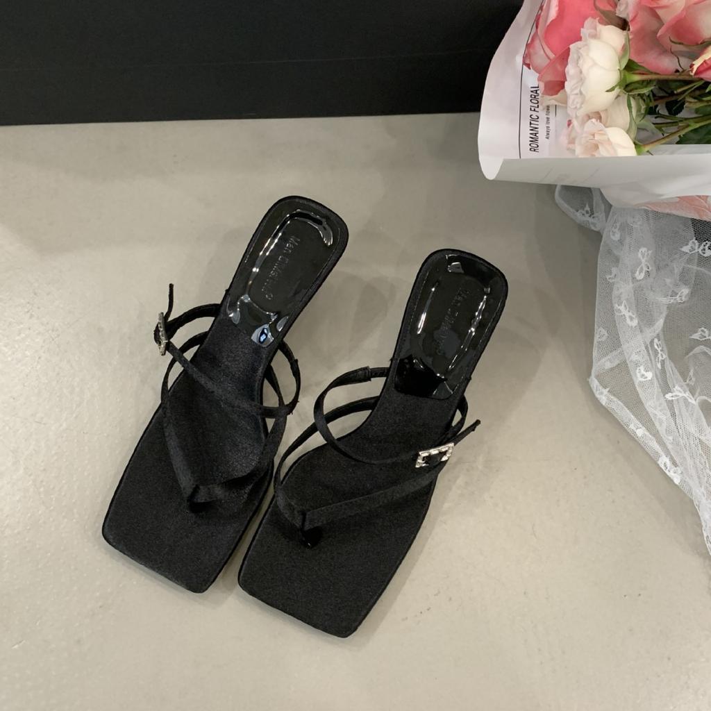 2025 Summer New High-heeled Sandals French Square Toe Flip-flops Women's Shoes Outside