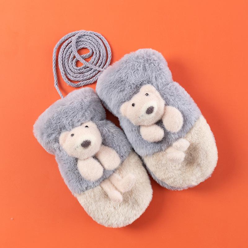 Spot warm children's gloves wholesale, cartoon imitation rabbit hair warm gloves, double-layer velvet mittens