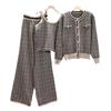 Women's Autumn/Winter Jacquard Knit Cardigan, Vest, and Wide-Leg Pants Set