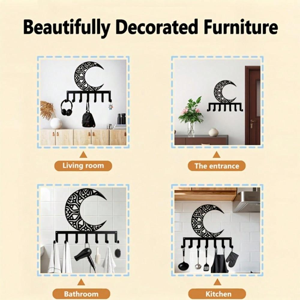 Nordic Crescent Key Holder Metal Wall Decor with 7 Hooks Iron Art Key Organizer for Entryway Hallway Bedroom Minimalist Practical Nature Lover Gift