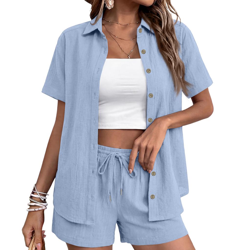 Women's Casual Fashion Short-Sleeve Set With Pockets