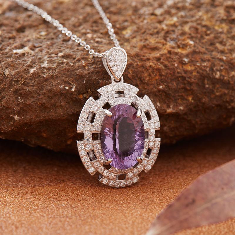 

S925 Sterling Silver Colored Treasure Necklace Women S Natural Topaz Citrine Amethyst Pendant Jewelry Earrings
