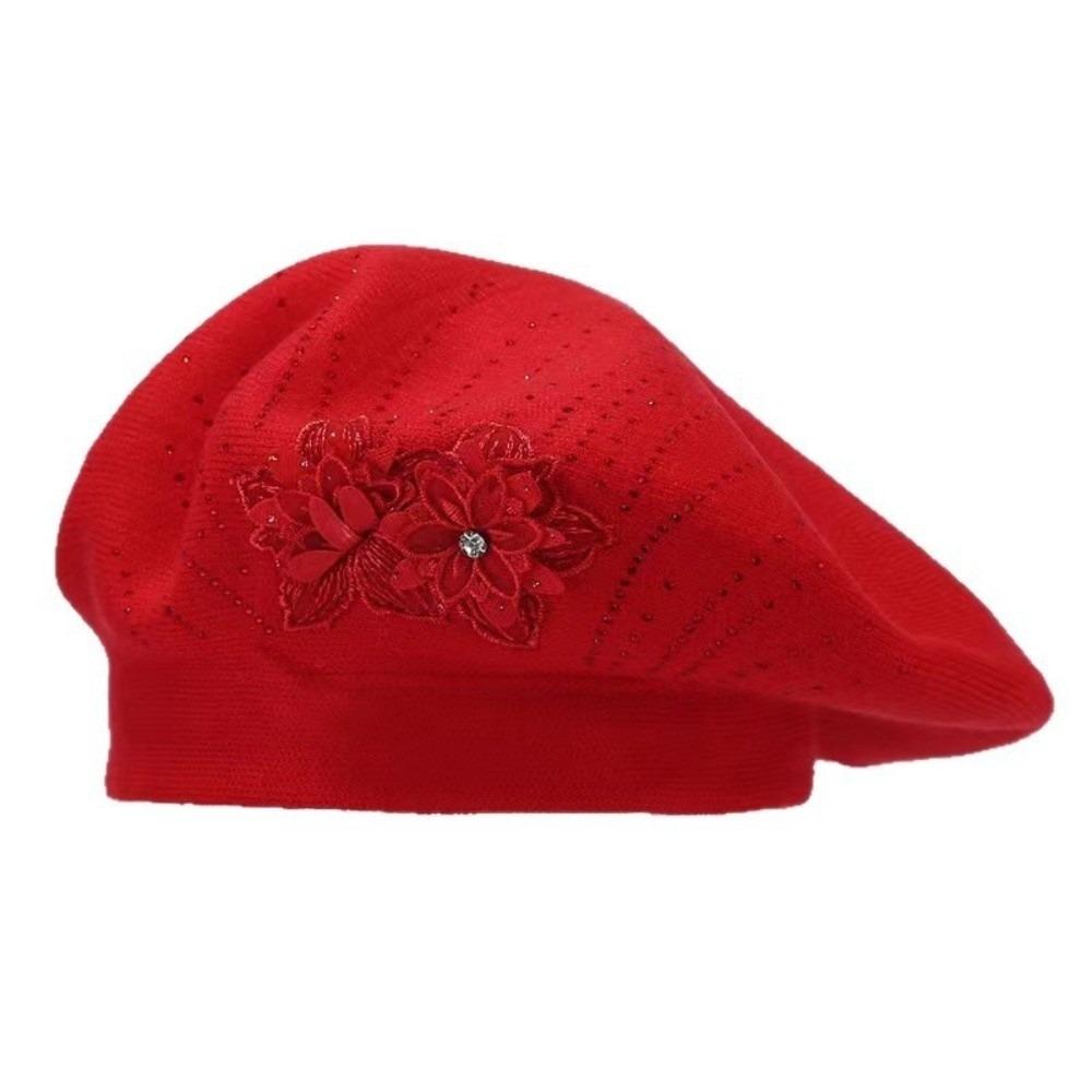 Solid Color Flower Wool Beret Knitted Beret Hat Sweet French Style Painter Cap  Autumn Winter