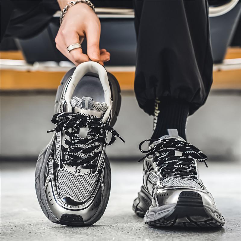 2025 summer men's mesh platform dad shoes fashion trend versatile sports shoes trendy casual young men's shoes