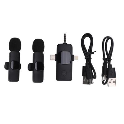2PCS 3 In 1 Wireless Lavalier Microphones 2.4GHz Noise Reduction Mini Clip On Lapel Mic with