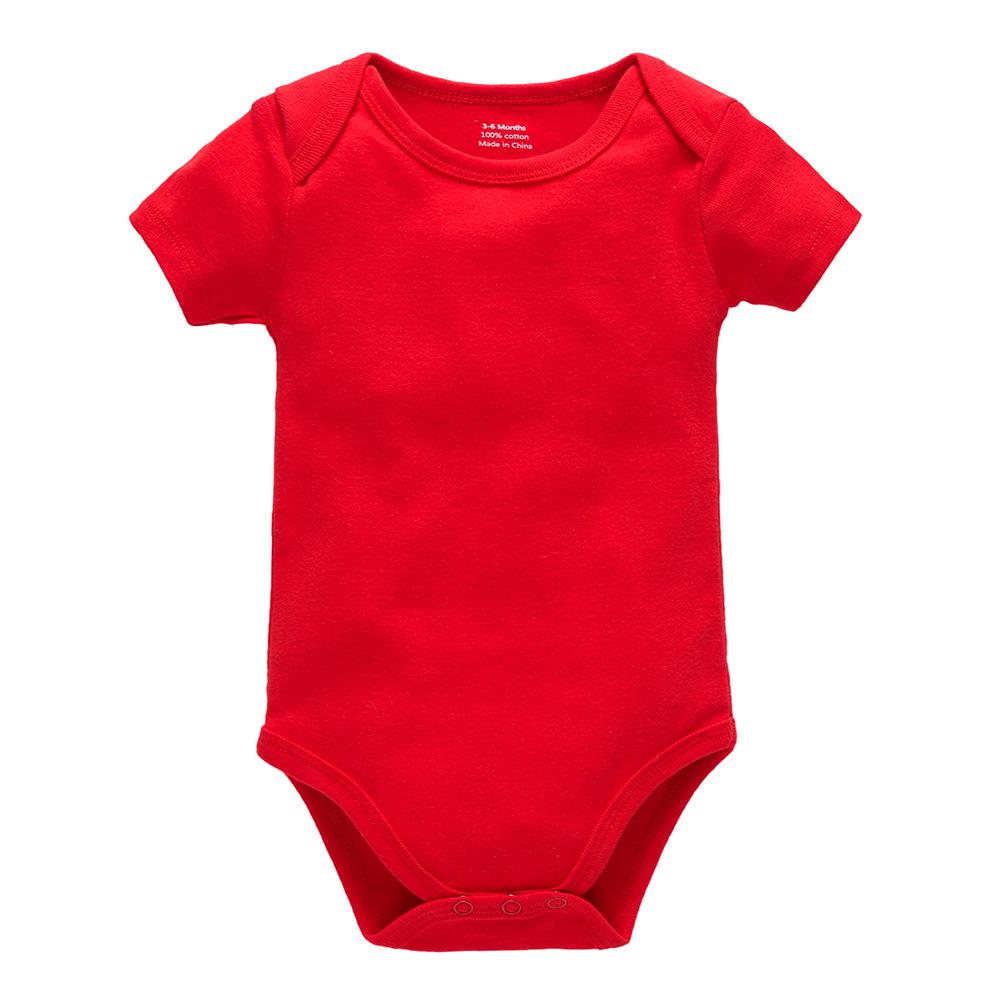 Summer Newborn 100% Cotton Short Sleeve Baby Romper - Plain Color with Snap Crotch, Customizable Print Children's Bodysuit
