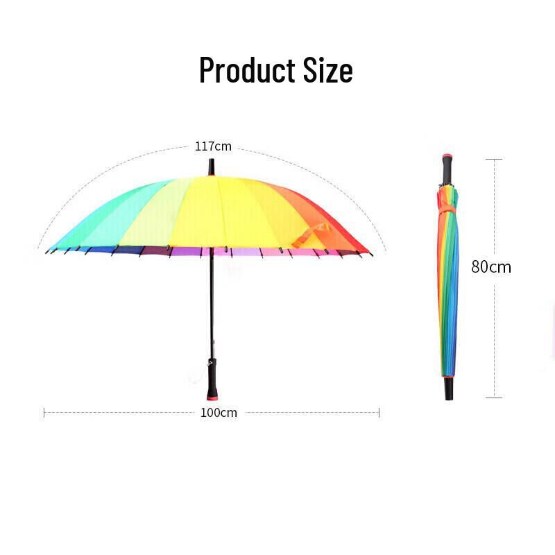 MAYDU 24-Speichen Regenbogen Langstielschirm