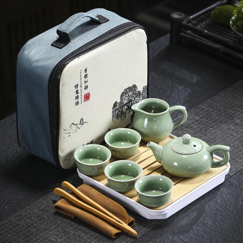 Travel tea set Ge kiln Ru kiln set tea tray home wedding opening real estate souvenir