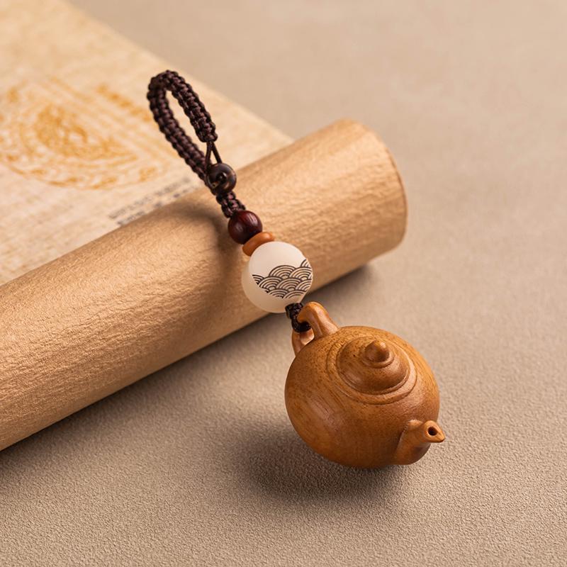 Rosewood Teapot Car Key Pendant with Handle Keychain