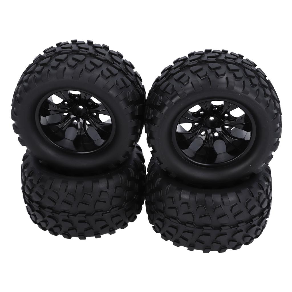 4PCS Rubber Tires with M4 Lock Nuts 12mm Hex Hub 7 Spoke Rim Wheel Tire for 110 RC Off Road Truck