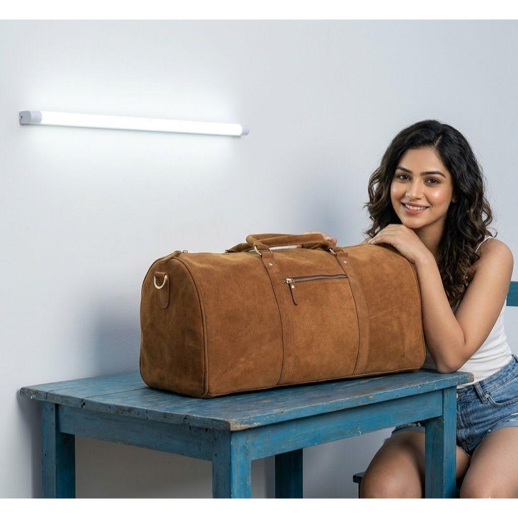 Personalized Cowhide Leather Duffel Bag: Weekender Travel Bag