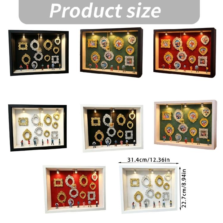 Artistic Wooden Shadows Box With 10 Mini Picture Frames 8 Decorative Figurines And Built In Lighting Frames Collection