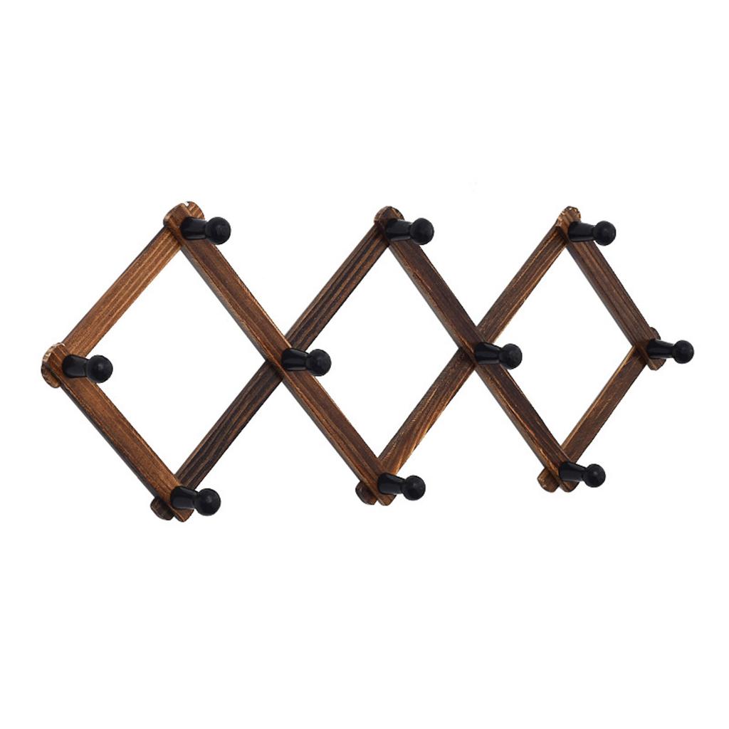 Expandable Wooden Coat Rack Wall Mount Hanger with Pegs for Hats and Mugs Space Saving Baseball Caps Organizer