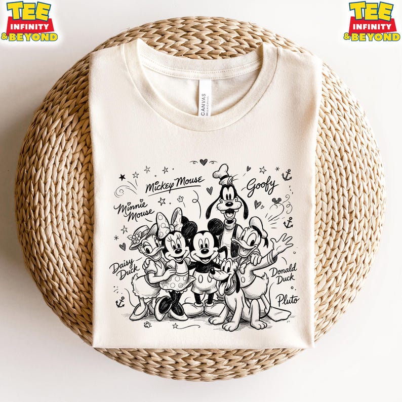 Vintage Mickey And Friends Shirt, Disney Family Trip Shirt, Black And White Disney Shirt, Cute Disney Characters Shirt, Disney Vacation Tee 150