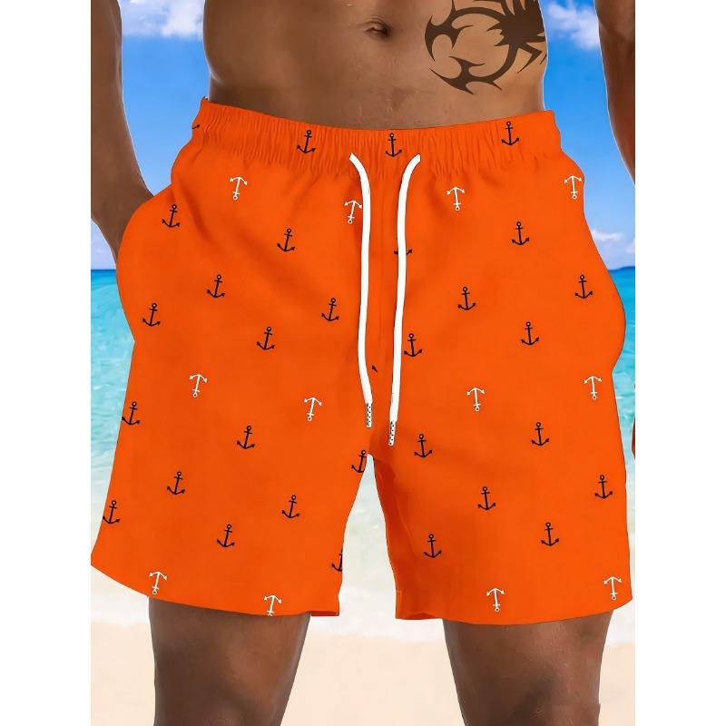 New men's fashionable printed beach shorts, anchor pattern print