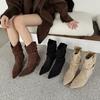 Fashion High Quality Faux Suede Kitten Heel Ankle Boots Women Fashion Pointed Toe Sewing Pleated Designer Boots Comfortable Modern Boots