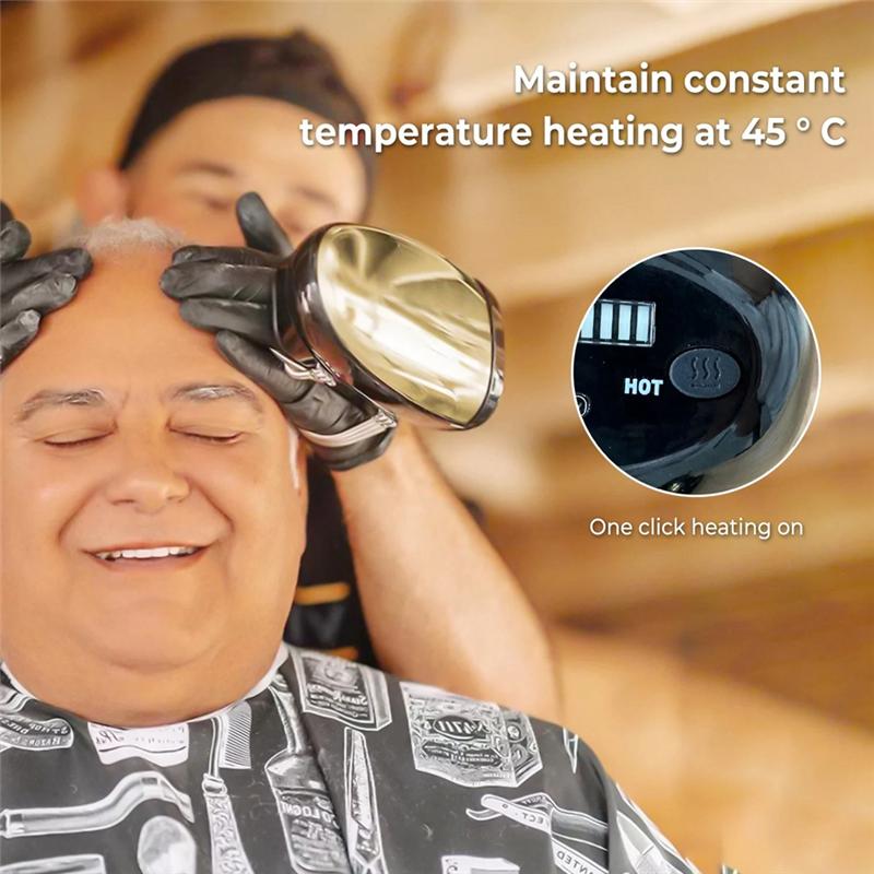 Professional Cordless Men' S Barberology Massager Handheld Metal Heat Massage Tool USB Rechargeable 2 Massage Heads Node