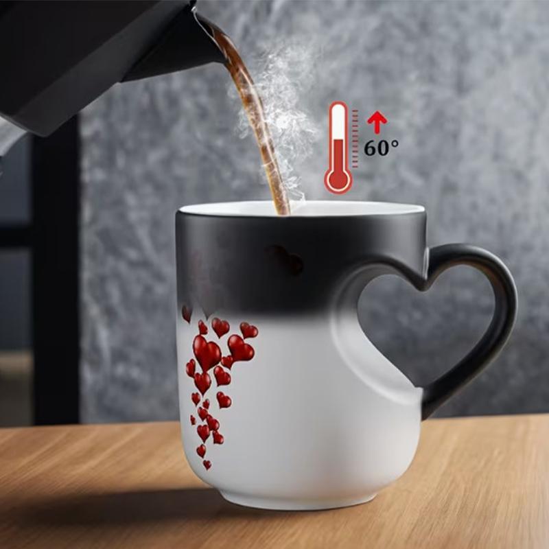 Herzförmige Farbwechselnde Magische Keramiktasse Lustige Farbwechselnde Kaffeetasse mit Henkel Überraschung Gefüllt Heißgetränk Romantisches Geschenk