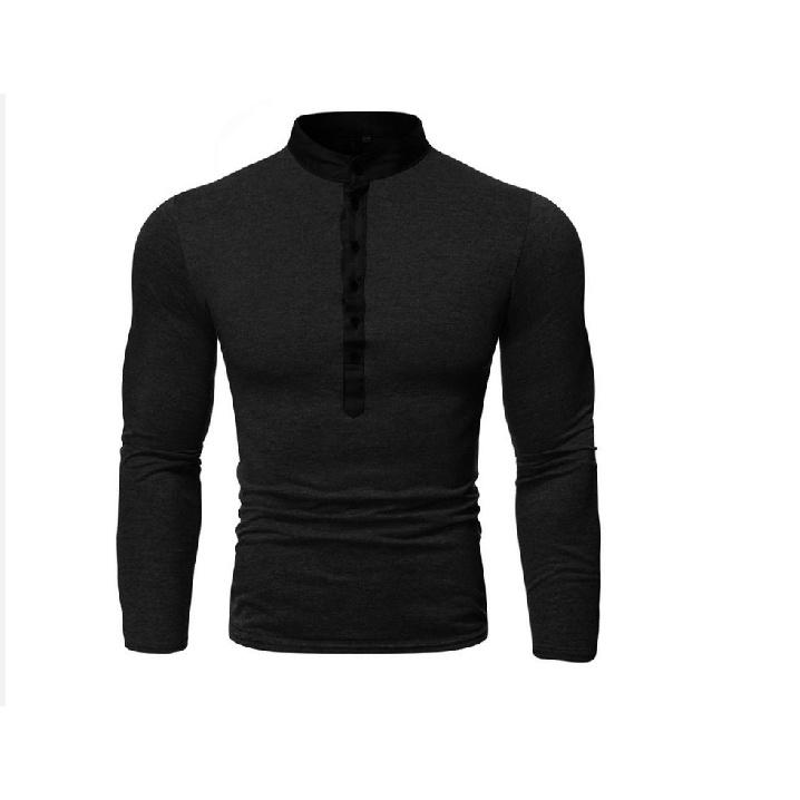Men's Fake Two-Piece V-Neck Casual Long Sleeve Slim Fit Solid Color T-Shirt Top Multi-Button T-Shirt Base Shirt