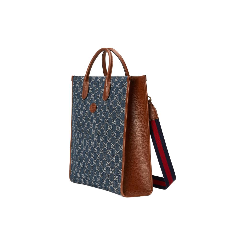 Gucci Monogram Interlocking Double G Logo Blue Denim Large Vertical Tote Bag Unisex tote bag 674155-2KQQT-8391