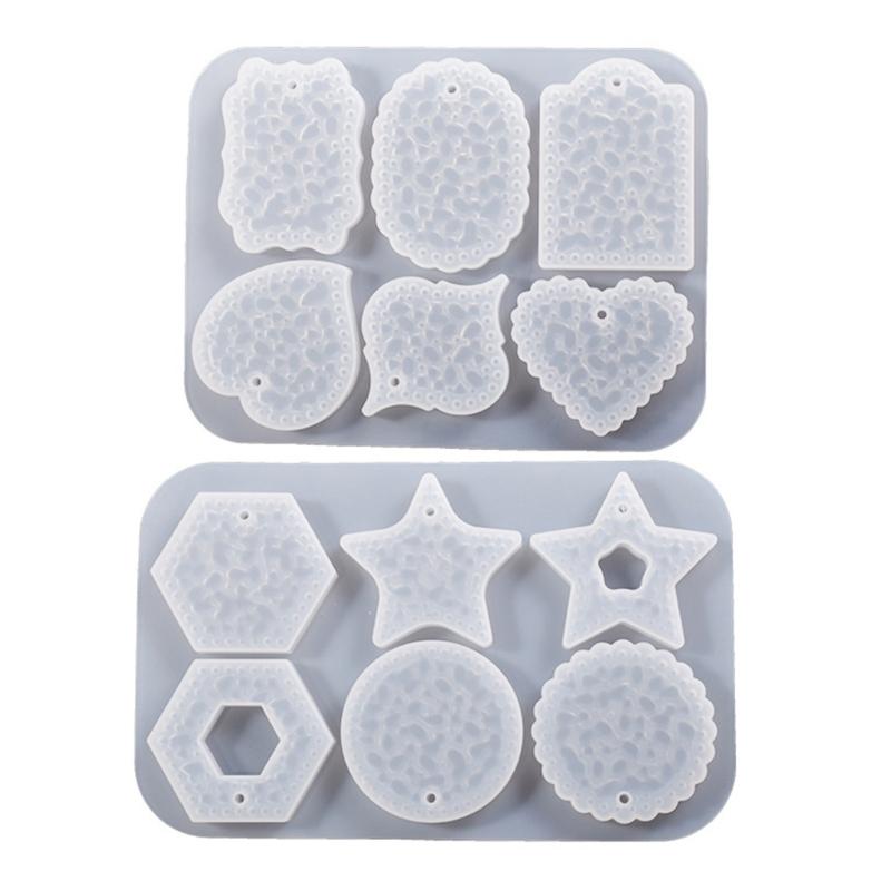 Cute Heart Round Charm Resin Mold Silicone Keychain Mold Pendant Epoxy Casting Mold with Hole DIY Craft Diamond Pattern