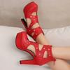 Fashion Women Sandals Round Toe Chunky Heels 12cm Platform 3.5cm Zipper Crystal Plus Size 48 49 50 Party Shoes