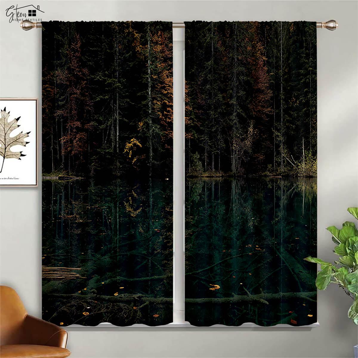 

Лесной пейзаж 3D печатные шторы лес цветы зеленый солнечный свет осенние кленовые листья естественная жизненная сила карнизные шторы 2 шт W50xH130(CM)x2PCS&Rod pocket