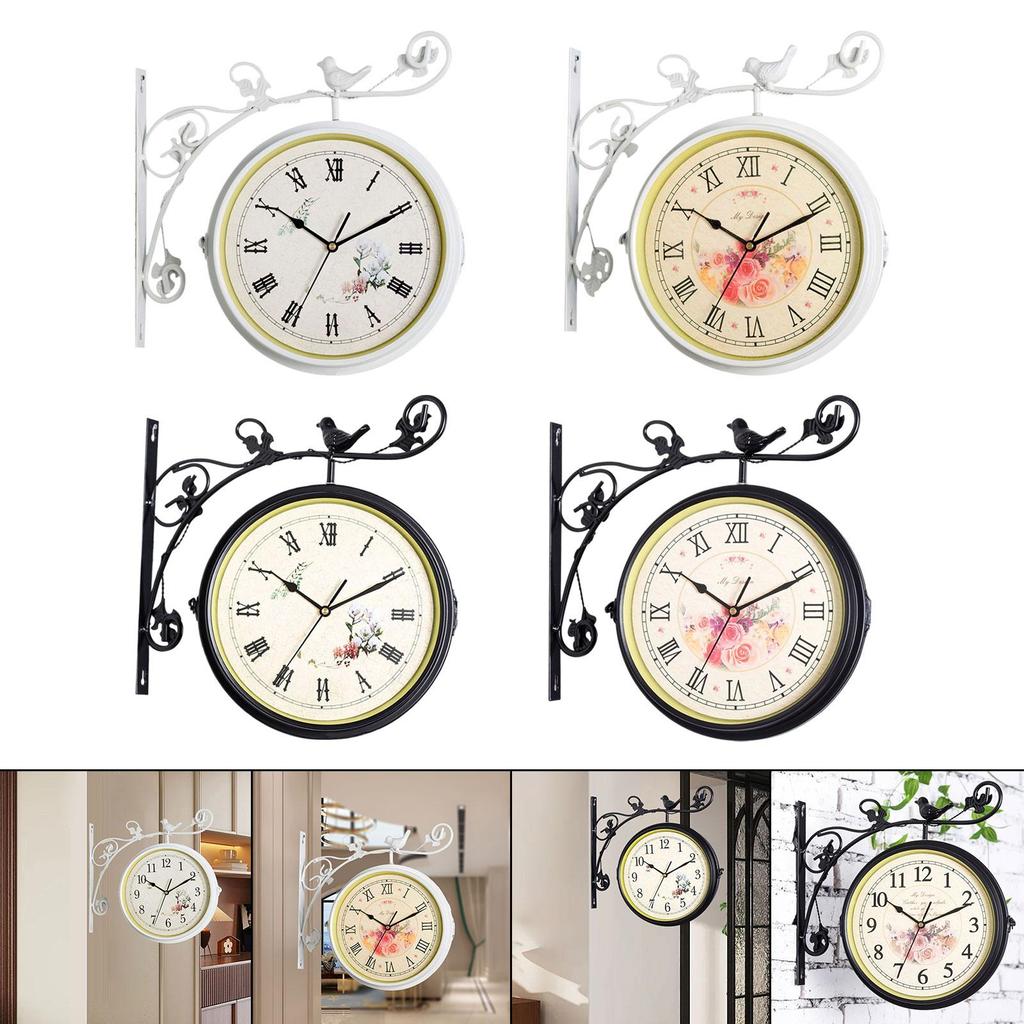 Double Sided Wall Clock Home Decor 12 Hours Display Mute Hanging Station Clock for Indoor Outdoor Lobby Home Garden Kitchen