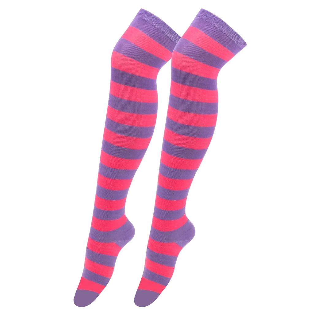 Long Socks Womens Over Above Knee Striped Thigh High Stockings Polka Dot Ladies Black White Pink Cosplay Lolita Harajuku Y2k