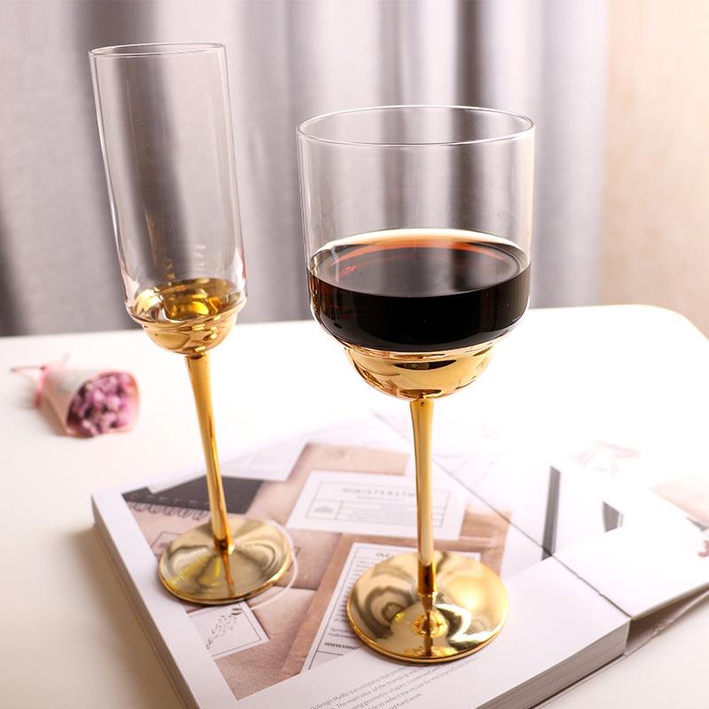 Stylish European High-Stem Electroplated Crystal Wine Glass