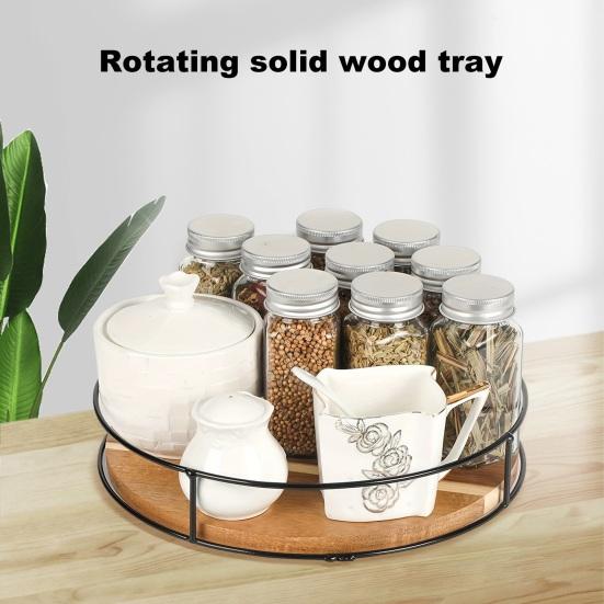 Um 360 Grad drehbares Holztablett, glatte Kante, gratfrei, rutschfestes Design, rustikaler Stil, Esstisch-Speisekammer-Organizer, Serviertablett