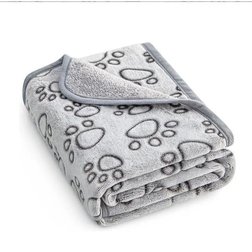 Flannel Pet Blanket Embossed Paw Print Design Soft Cozy Throw Mat for Dogs Cats Sleep Bed Mat Heat Retention Cushion