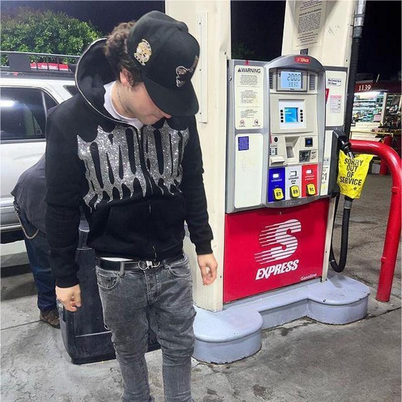 Y2K Unisex Rhinestone Full Face Zipper Hoodies Sweatshirt Loose Oversized Gothic Letter Star Print Men's Women's Streetwear Coat