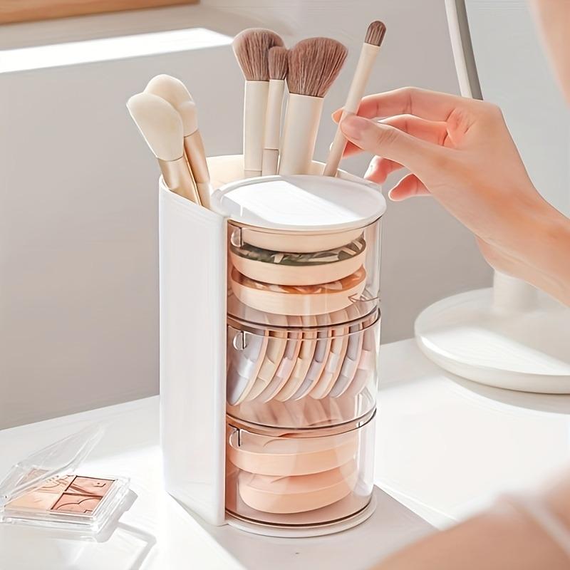 Three-Tier Rotating Cosmetic Storage Box, Transparent Desktop Makeup & Hair Accessory Organizer