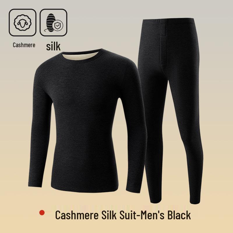 Women's Cashmere Silk Thermal Underwear Set - Seamless, Round Neck, Autumn/Winter Warm Suit for Couples