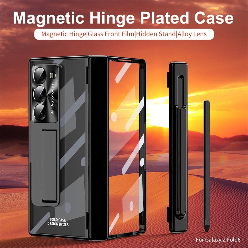 Pentru Samsung Galaxy Z Fold 8 Ultra / 7 6 5 4 3 Carcasă PC Placată cu Protecție Dublă Balama Suport Slot Stilou cu Sticlă Securizată Stilou Stylus