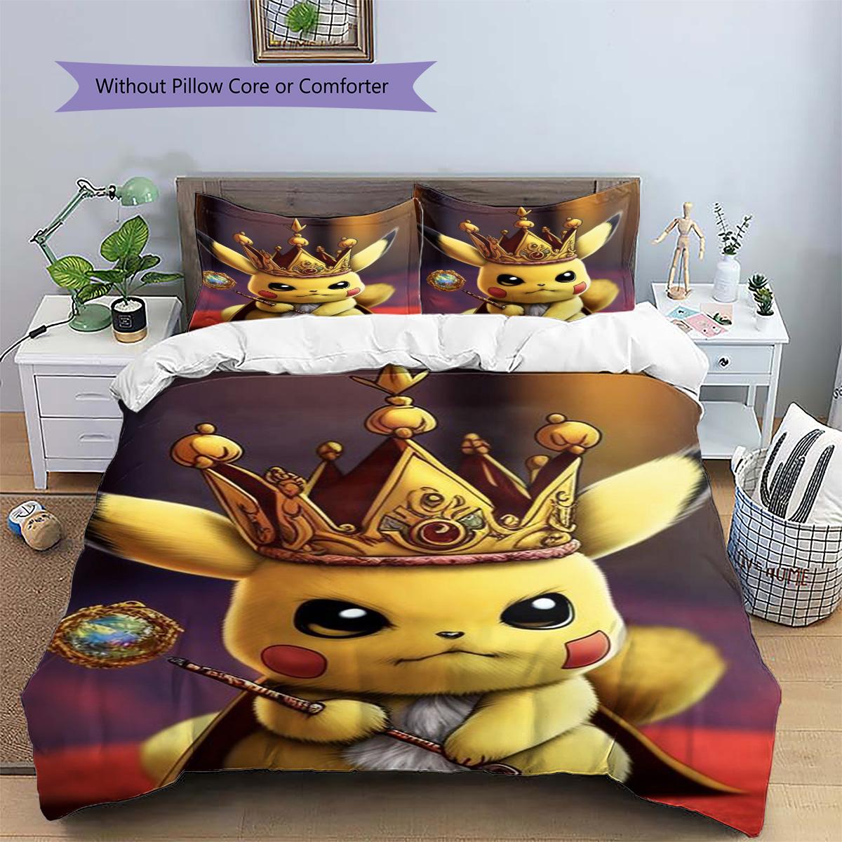 

Pikachu Patterned Pillowcase & Duvet Cover Set Daily Use Bedding for Bedroom Lovely Gift for Anime Lovers.-TING 135x200cm