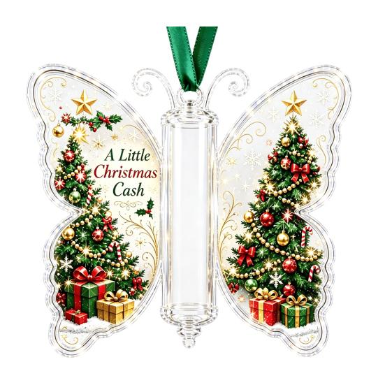 Feiertags-Geld-Überraschungs-Anhänger Weihnachts-Geldhalter-Schmuckstück, Acryl-Hänge-Dekoration mit Vintage-Erinnerungsstück Schmetterlingsdruck, Partyzubehör Und