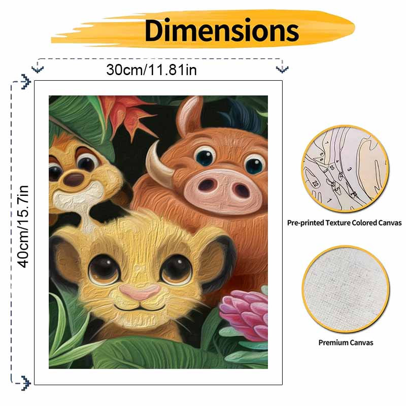 Disney Lion King Simba Timon Pumbaa Oil Paint Digital Painting Art Kit Handmade DIY Painting Kit Home Decor
