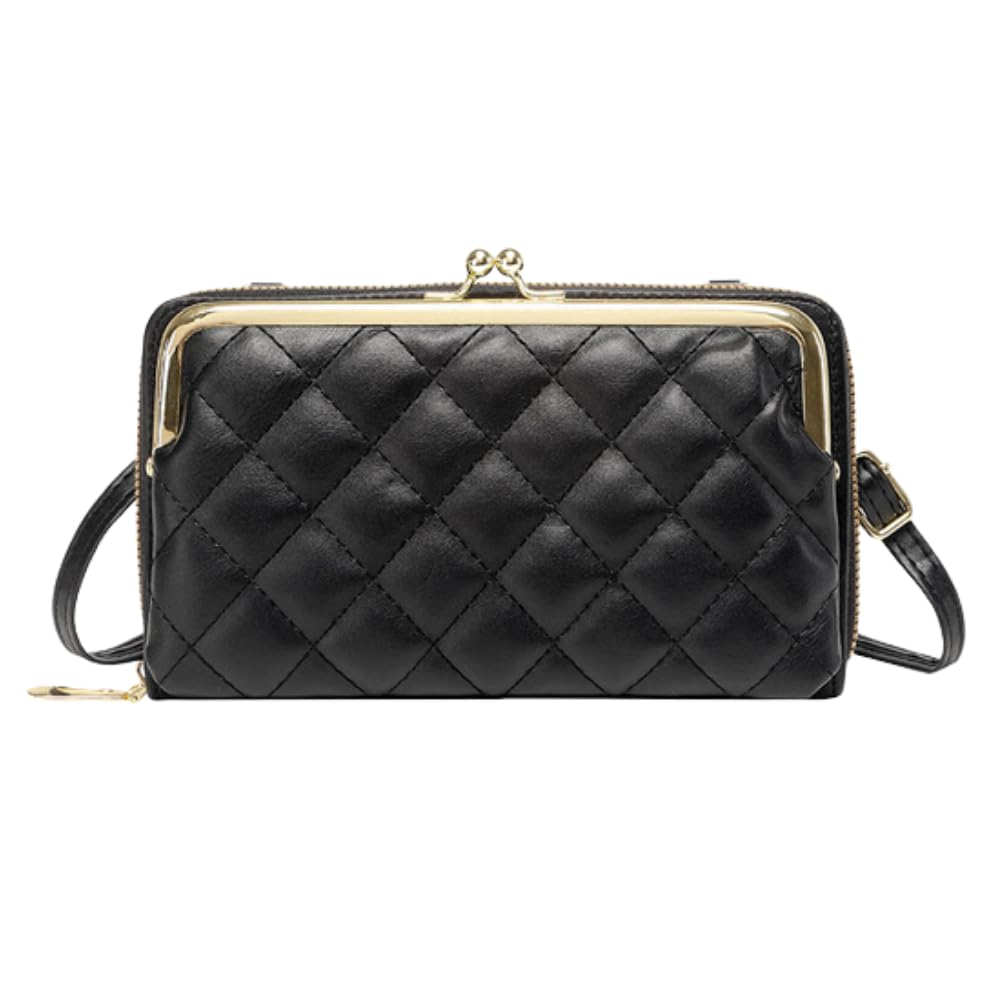 

ORIJIRI Women s Wallet Shoulder Bag with Smartphone Pouch, Clasp Closure, Crossbody, Simple Design, Adjustable Length (Black)