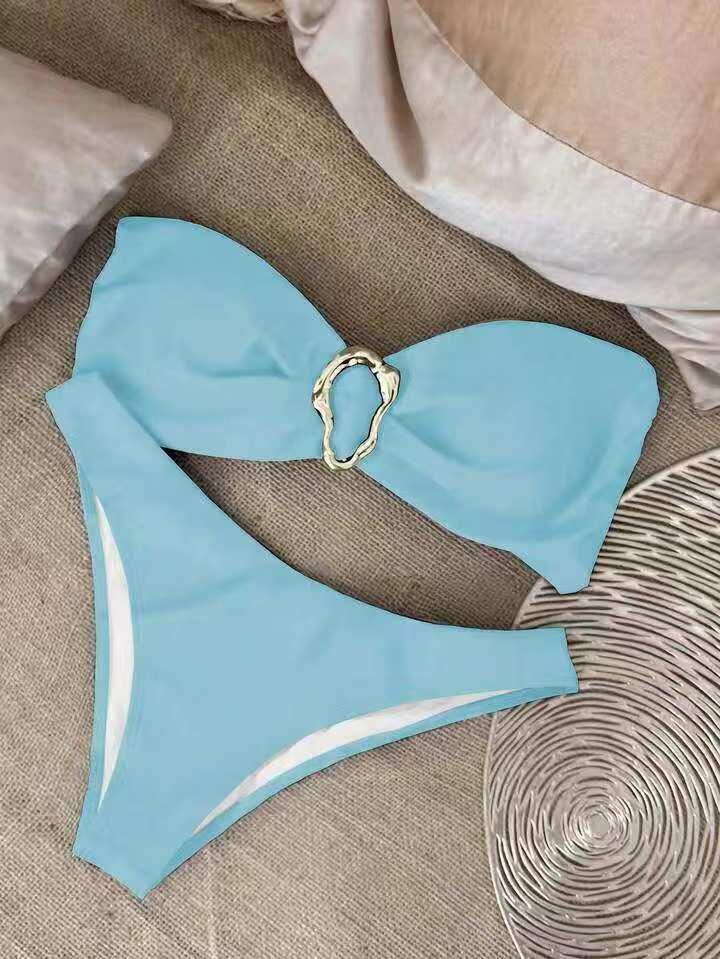 A18 Sexy European & American Solid Color Bandeau Bikini Set