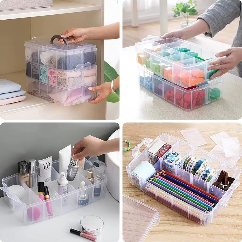 3 Tier 16-Grid Transparent Adjustable Stackable Compartment Slot Plastic Storage Box For Organizing Toys Jewelry Accessories