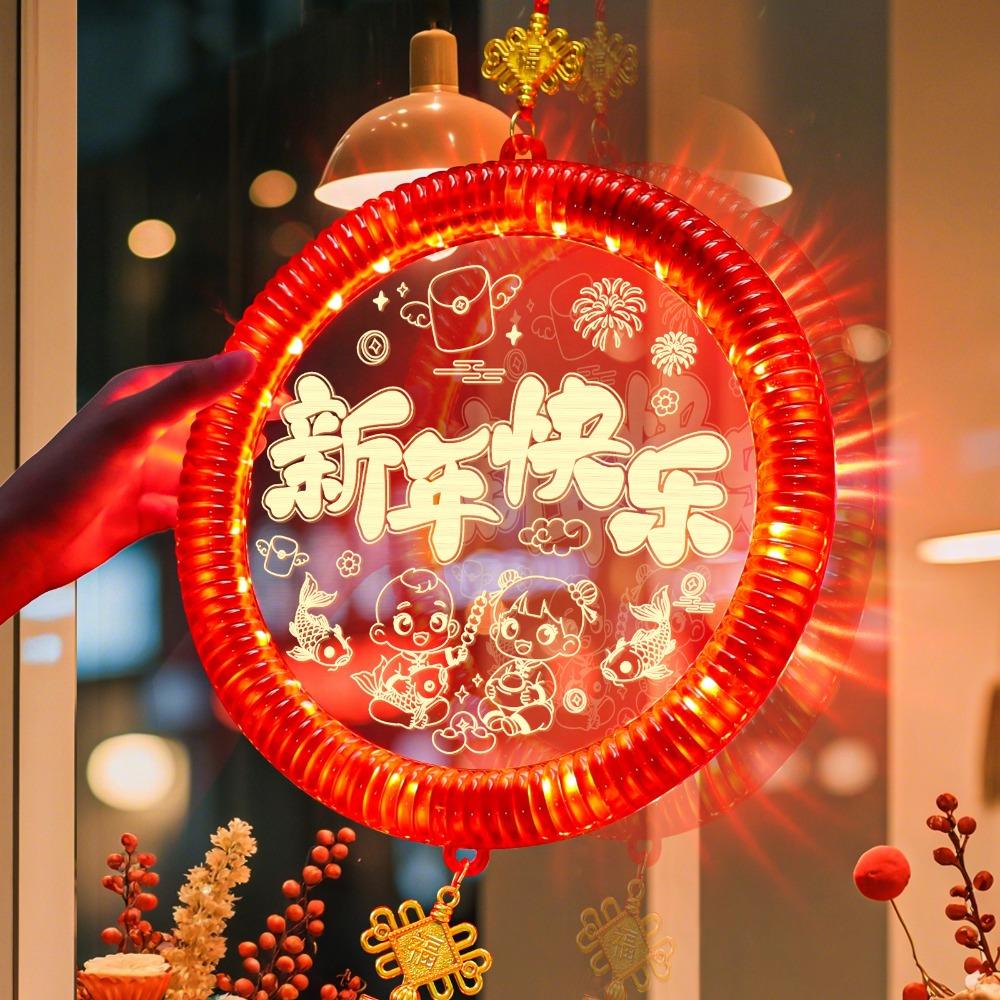 3D Glowing New Year Lantern Easy Hanging Good Luck Design Red Hanging Lanterns Pendant Style Year Of The Horse Hanging Lights