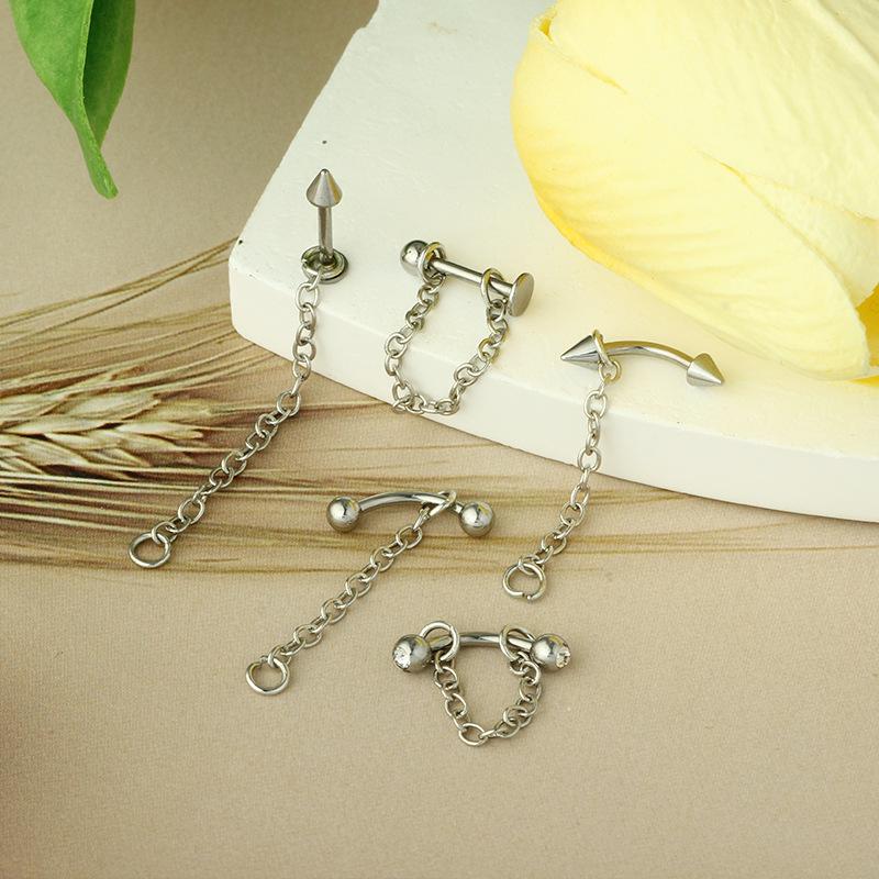 Multifunktionaler Lippen- und Augenbrauenstecker aus Edelstahl mit Kette und Konusdesign