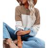 Womens Winter Loose Knit Sweater With Color Block Lantern Sleeves Round Neck Long Sleeve