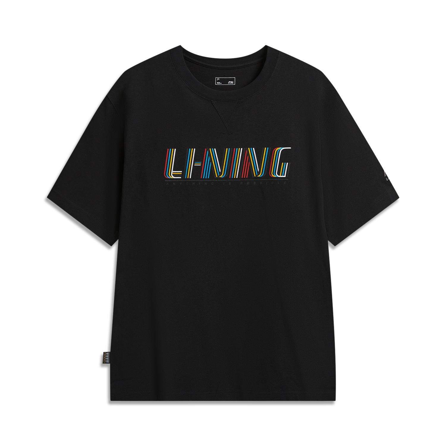 Li Ning Серия спортивных трендов Свободный крой Круглый вырез Логотип Парная футболка Унисекс Футболки AHSW391-1 S